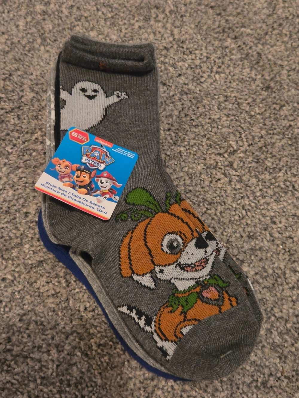 Paw Patrol Grey Kids Ankle Socks with Orange Pumpkin Pup and White Ghost